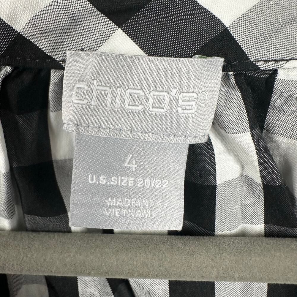 Chico's Poplin Blouse Size 4 (20/22) Black White Gingham Puff Sleeve Workwear - Picture 4 of 11